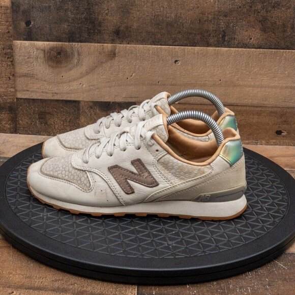 NEW BALANCE 696 WOMENS ATHLETIC SHOES RETRO SNEAKERS CREAM LEATHER SIZE 7.5B - Picture 5 of 9